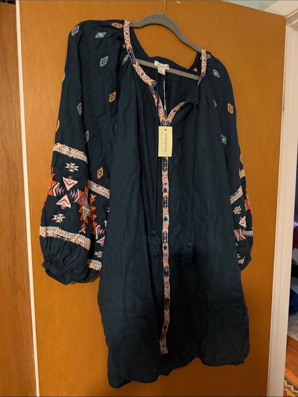 Sundance Navy Embroidered Peasant Dress NWT swim cover up hippie